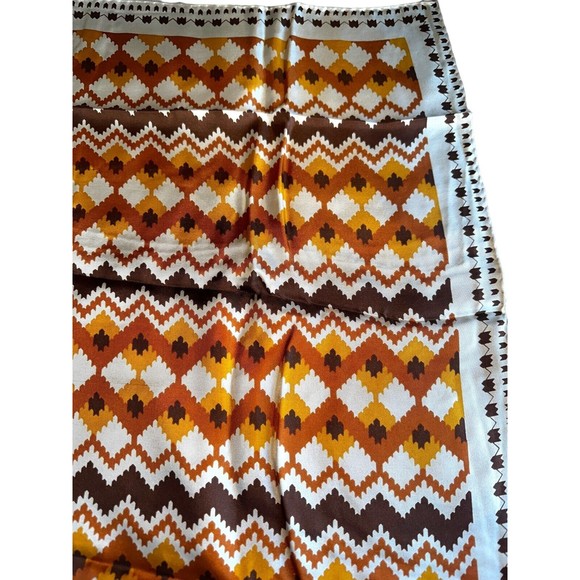ADOLFO Navajo Print Brown Silk Square Scarf 33“ Mid Century Modern Neck Scarf - Picture 9 of 12
